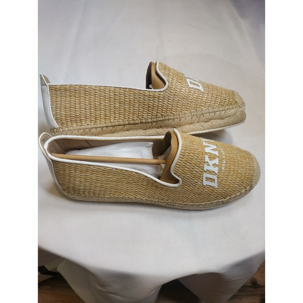 DKNY Mally Arch Logo Raffia Espadrilles Natural White Slip On Flats US 9